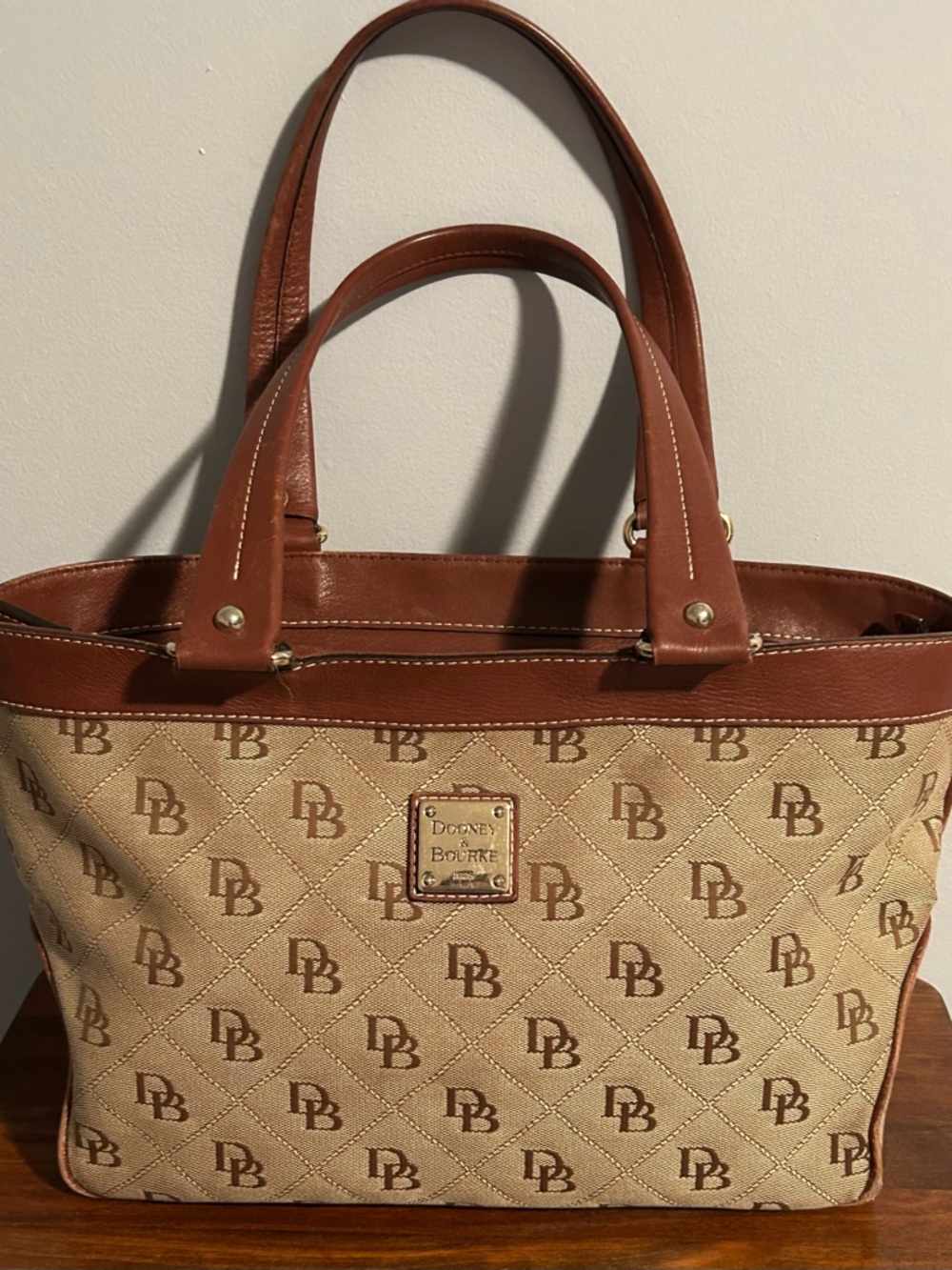 Dooney & Bourke Tan/Brown Tote with Monogram Canvas